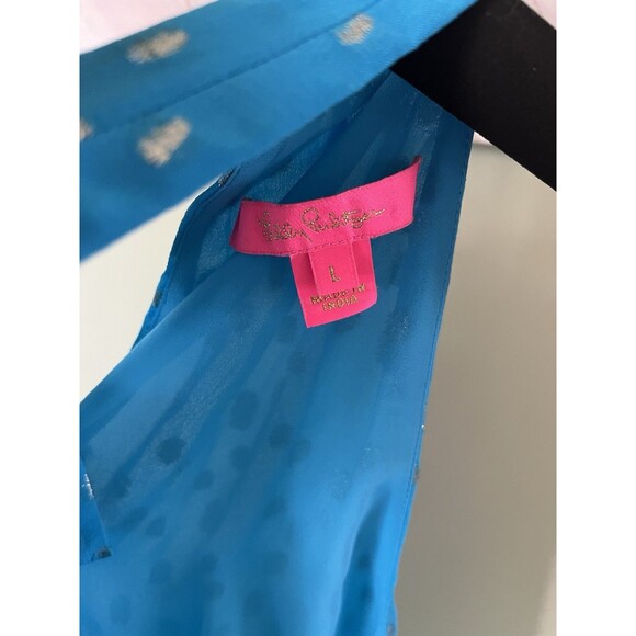 Lily Pulitzer Rori Halter Top Cumulus Blue Metallic Sleeveless Size Large - Picture 3 of 5